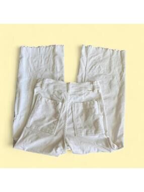Billabong white corduroy wide leg pants with frayed detail at bottom